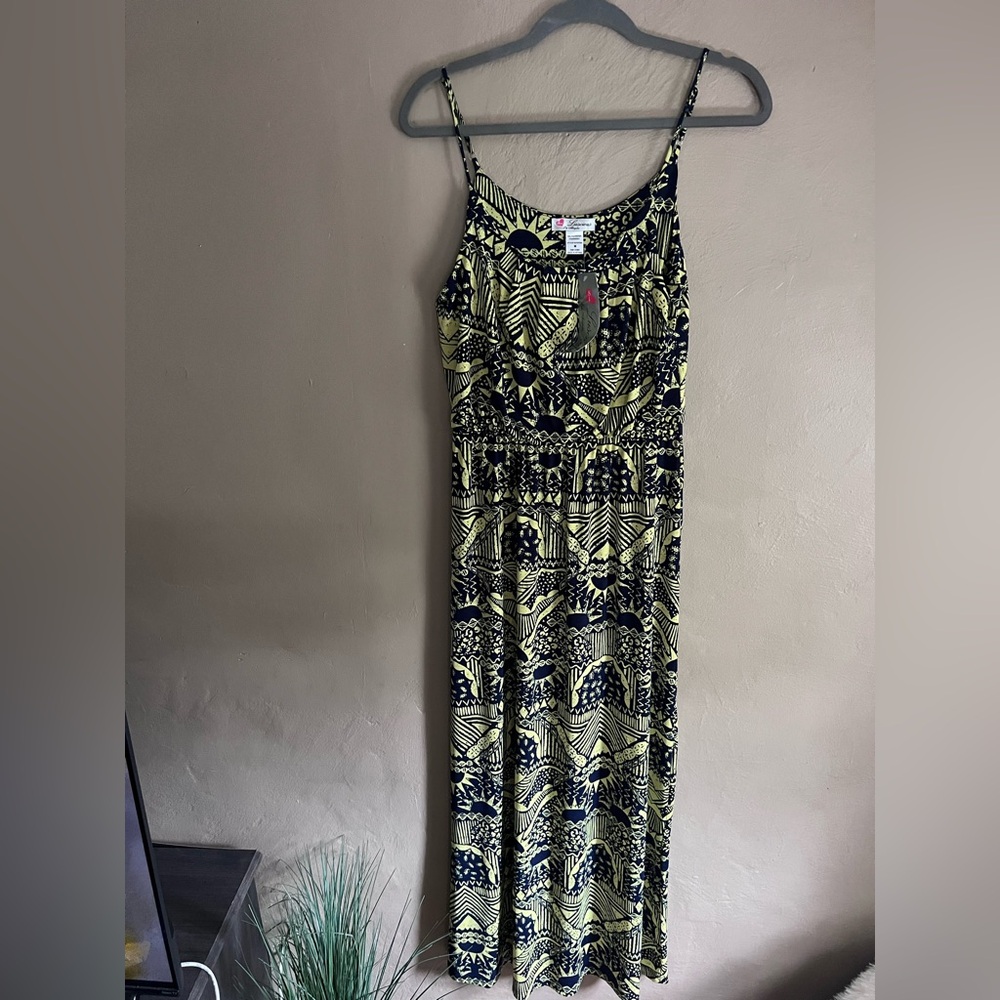 Yellow and Blue Sleeveless Spaghetti Strap Sundress
